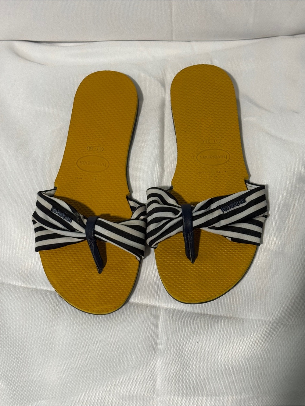 Havaianas Yellow Footbed Flip-Flops with Black & White Striped Bow